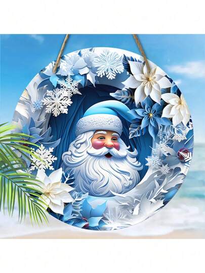 1pc 2D Blue Christmas Themed Wooden Sign, Winter Santa Claus White Elk Snowman Pattern Design, Christmas Party Decorative Hanging Ornaments, Outdoor Christmas Decor For Balcony Door Wall, Christmas Yard Decoration, Party Favors For Family, Friend (7.87in/20cm) Best Gifts Home Decor Christmas Decorations Room Decor