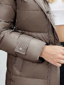 Áo khoác đệm trùm đầu dài vừa phải cho nữ kèm thắt lưng - màu nâu - Xem 8