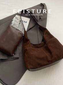 1 pieza Bolso de hombro multibolsillo FEISTURE, hecho de tela con apariencia, incluye una mini bolsa, adecuado para niñas, mujeres, estudiantes universitarias, mujeres que inician su carrera y damas de oficina, excelente para el trabajo, los negocios, los trayectos y la escuela, bolso de moda