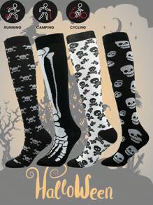 4 Paar Laufsocken mit Totenkopf-Muster, professionelle Langzeit-Kompressionsstrümpfe für Sport und Outdoor, geeignet für Menschen, die lange stehen müssen