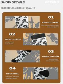 4 Paar Laufsocken mit Totenkopf-Muster, professionelle Langzeit-Kompressionsstrümpfe für Sport und Outdoor, geeignet für Menschen, die lange stehen müssen