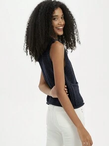 Áo len chui đầu dệt kim đơn giản rộng rãi thời trang dành cho nữ - Màu xanh hải quân - Xem 6