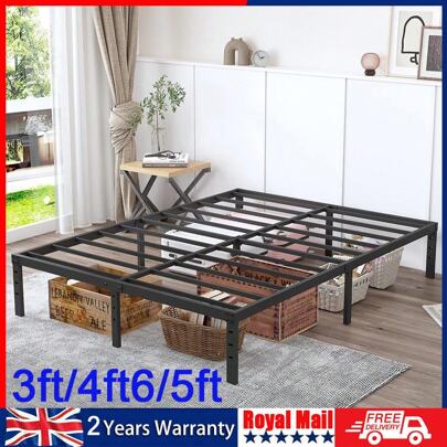 OYAJIA Single/Double/King Bed Frame - Bed 90x190 Cm / 135x190cm,151x190cm - 42 Cm Height With Underbed Storage - Metal Platform Bed Frame Great For A Guest Bed - Black