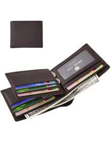 Men Wallet Genuine Leather Wallet Bifold ID Credit Card Holder Purse Large Capacity - Coffee Brown - View 1