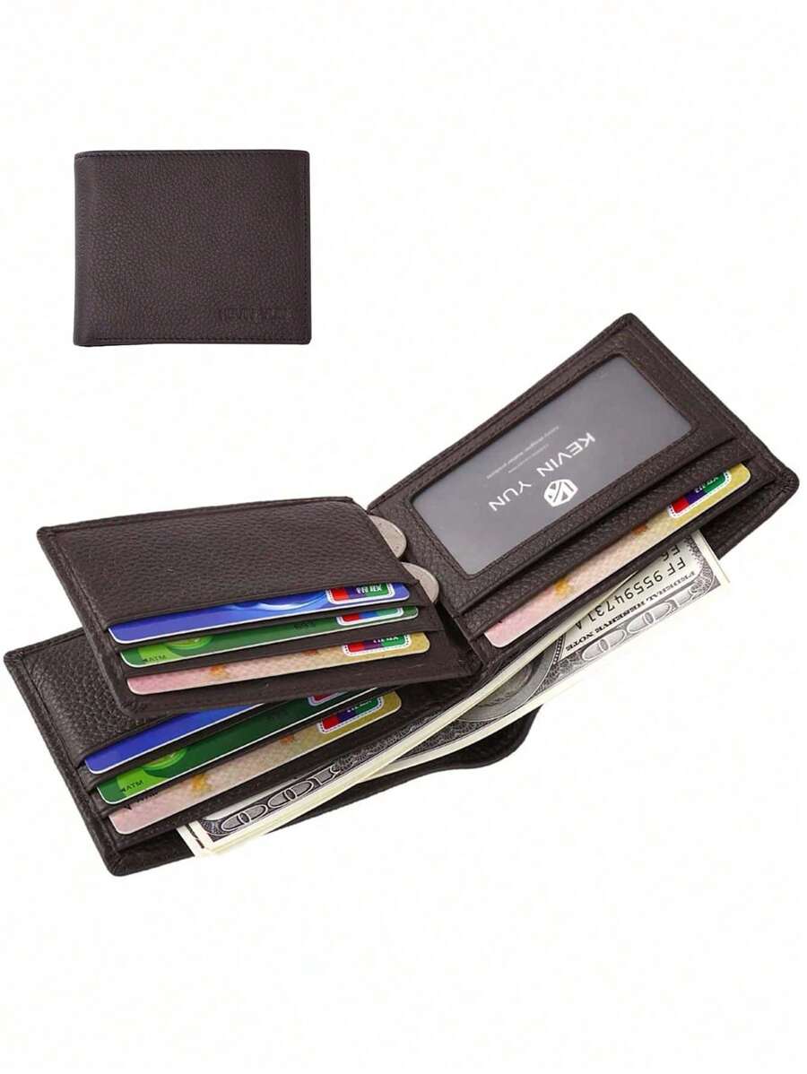 Men Wallet Genuine Leather Wallet Bifold ID Credit Card Holder Purse Large Capacity - Coffee Brown - View 1