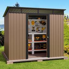 Lofka 8' X 6' Outdoor Storage Shed, Versatile Metal Garden Shed, Outdoor Storage Tool Shed, With Sliding Doors, Transparent Panel Windows, Anchors, Outdoor Storage Shed For Backyard, Patio - màu nâu - Xem 1