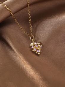 1pc Colorful Zirconia Encrusted Fruit Design Pendant Necklace, Stylish And Cute For Young Girls, Dainty Clavicle Chain