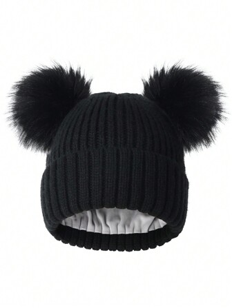 1pc Women's Multi-Color Fashionable Cute Warm Dual Ball Reversible Knit Hat, Suitable For Daily Wear Halloween Winter Fall