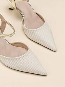 Giày cao gót mũi nhọn cho nữ, giày cao gót khoét lỗ, giày cao gót thoải mái khi đi làm, dự tiệc và mặc hàng ngày - Màu be - Xem 4