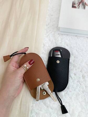 2 件荔枝压纹按扣钥匙包汽车夹包包礼物男士钱包带腕带生日礼物送给男朋友的礼物日常 PU 皮革经典简约薄款男士实用钥匙扣钥匙包学校用品教师礼物返校女士