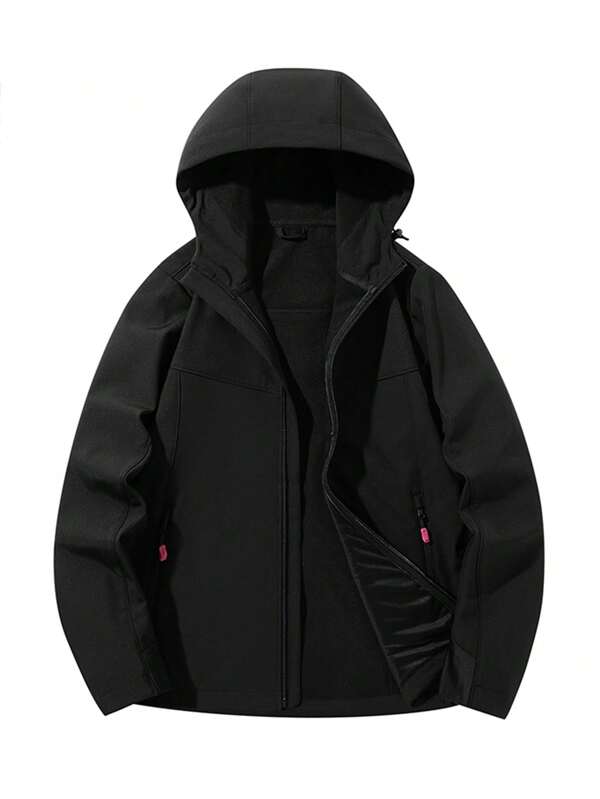 Chaqueta con capucha forrada térmicamente para mujer, cortavientos grueso y cálido para deportes al aire libre, adecuado para senderismo, ciclismo, color morado/negro