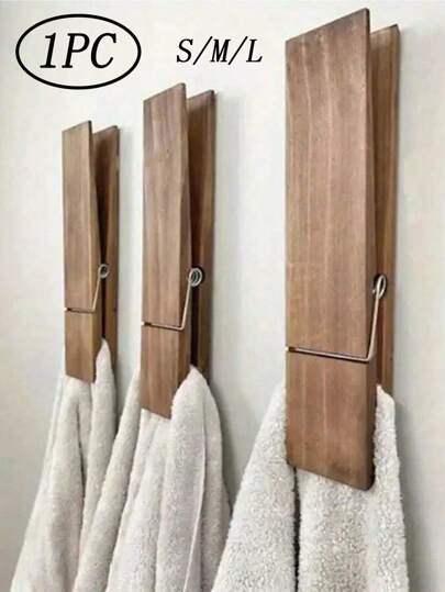 1pc Giant Clothespin Towel Holder - Conveniently Holds Multiple Towels, Versatile Rack Or Hook, Easy Wall-Mount Installation - Adds Rustic Farmhouse Charm, Oversized Bathroom Decor, Space-Saving Design