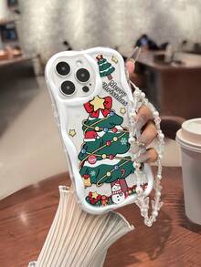 奶油纹理波浪边光泽油彩圣诞树手机壳，配手工串珠蝴蝶手链，适用于 XR/7/8、 16/16 Pro/16 Plus/16 Pro Max、 15 Pro Max、 13、 14、 11、P12、XS，新款 TPU 柔软奶油色波浪边光泽油彩保护手机壳，适用于 Galaxy S24、S24+、S24 Ultra、S22、A13 4G、A35、A25、A73、Redmi Note 11、11 Lite - 彩色 - 查看 4
