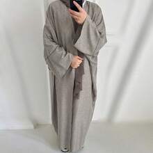 1 件女式穆斯林阿拉伯民族服装，纯色经典朴素时尚休闲优雅长袍，柔软透气的面料适合日常生活、节日、聚会、祈祷和朝圣 - 蒟蒻色 - 查看 3