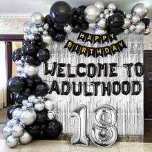 LaVenty Welcome To Adulting 18th Birthday Banner 18th Birthday Banner Happy 18th Birthday Party Decorations 18 Years Party Supplies Sign - 黑色 - 查看 2