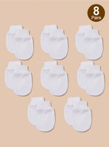 8 Cặp Găng Tay Chống Trầy Xước Cho Trẻ Sơ Sinh Từ 0-6 Tháng Tuổi, Màu Trắng Có Viền Tương Phản, Phụ Kiện Giữ Ấm Cho Trẻ Sơ Sinh Đeo Hàng Ngày - trắng - Xem 4