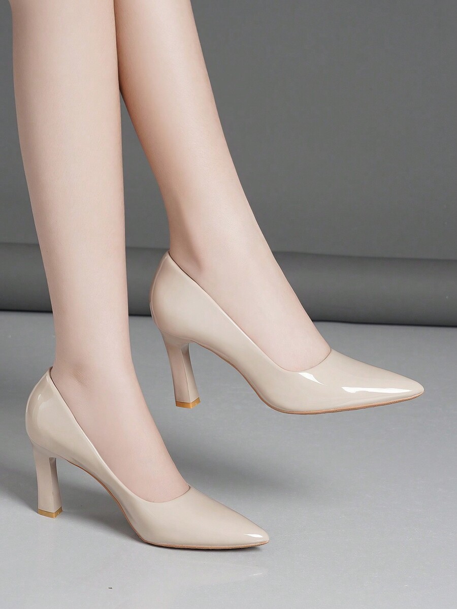 Women's 2023 Chunky Heel Pointed Toe Pumps Shallow Mouth Job Interview