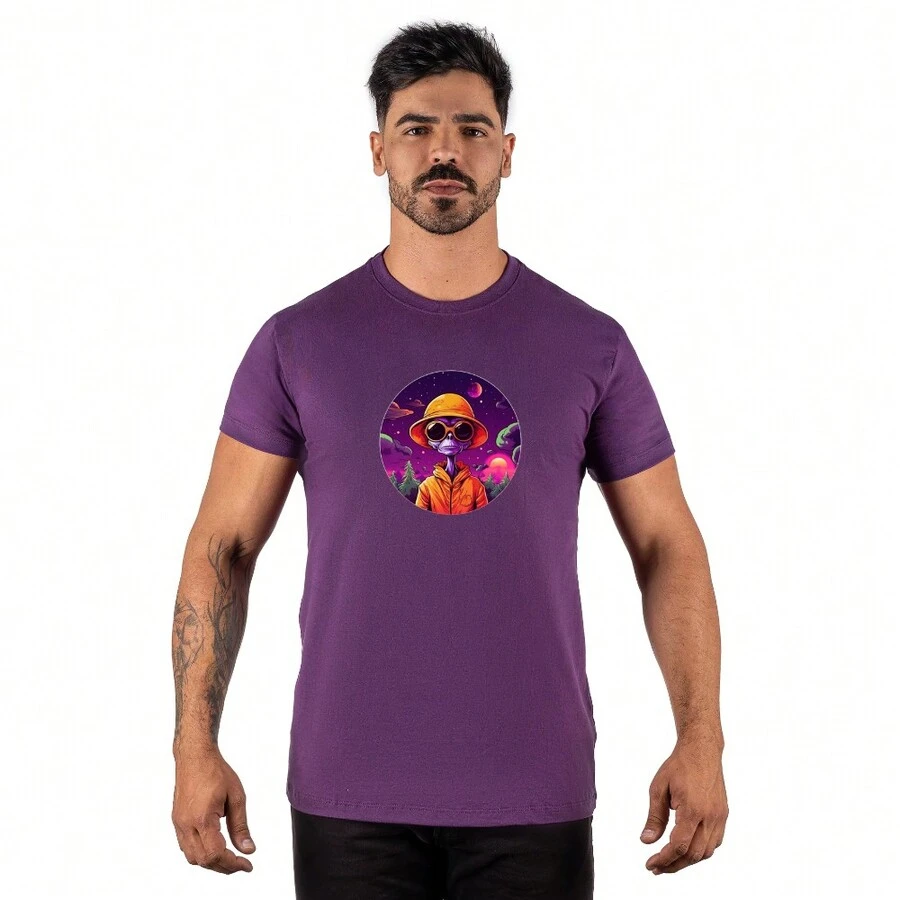 Men's T-Shirt Et Allien Planets Shirt Blouse Unisex Male Female 100% Cotton Top Premium Streetwear New Release Fast Shipping Various Colors!! Plus Size - Màu tím - Xem 1