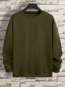 Customized Plus Size Men's Round Neck Long Sleeve Graphic Print Simple Funny Sweatshirt, Casual Everyday Wear