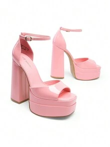 New Arrival Women Fashion Ankle Strap Platform Chunky Heeled Sandals, Sexy Peep Toe Ultra High Heel Sandals For Festival Party, Nightclub Date - 粉色 - 查看 2
