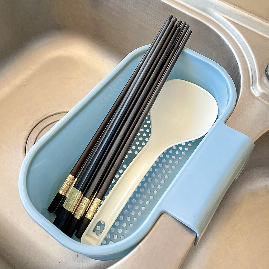 Sky Blue European Simple Kitchen Sink Drain Rack With Filter, Sponge