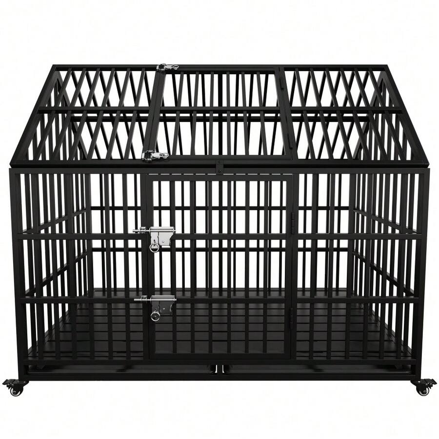 54" Heavy Duty Dog Crate Large Dog Cage Strong Metal Dog Kennels And