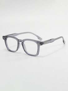 1副男士灰色方框无度数眼镜，带星形铆钉，街头风格透明眼镜配件 - 淺灰色 - 查看 3