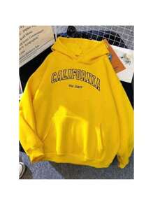 Women's Cold Weather Sweatshirt In Various Colors With California USA Print Fast Shipping Blouse With Pocket And Hood - 黃色 - 查看 3
