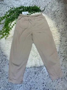 Plusd Pants With Elastic Twill Fabric Belt For Women - Apricot - View 2