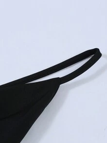 女式夏季純色圓領連身裙，腰帶和肩帶設計 - 黑色 - 查看 8