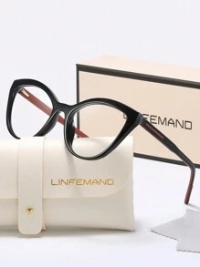 LINFEMAND 时尚猫眼装饰透明镜片眼镜，适合女士、日常装扮、办公室、阅读 - 自由选择透明镜片 - 無色 - 查看 11