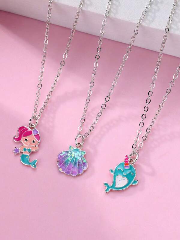 3pcs New Mermaid Shell Pendant Necklaces