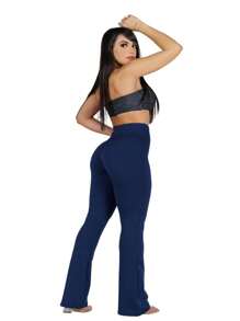 Women's High Waisted Thermal Plush Bell Bottom Flare Ballerina Pants - 藍色 - 查看 3
