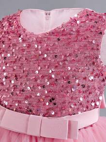 4-Season Tween Girl Sequin Multilayer Mesh Princess Dress, Lovely Banquet Graduation Gown