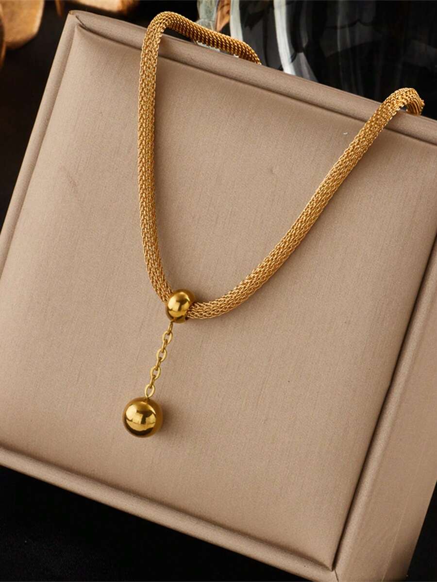 1 件简约不锈钢球形吊坠项链，适合日常佩戴 - 金黃色 - 查看 1