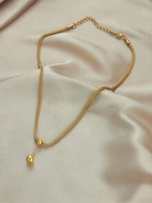 1 件简约不锈钢球形吊坠项链，适合日常佩戴 - 金黃色 - 查看 4