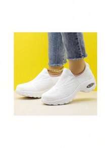 Cross-Border Women's Sporty & Casual Slip-Ons Knitted Shoes Dance Shoes With Air Cushion - Màu xanh lam - Xem 7