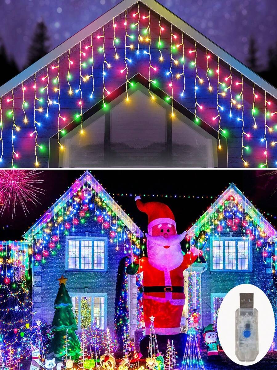 1 件 LED 冰柱灯串，户外装饰吊灯，96LED 4 米/13 英尺户外闪烁灯，室内仙女灯适用于派对、节日、婚礼、生日、屋檐、栏杆装饰 - 白色 - 查看 1