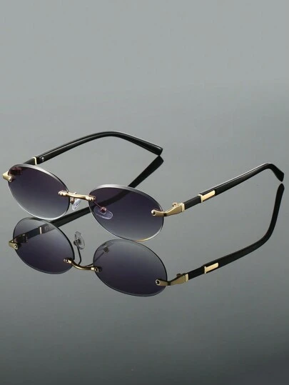 1副新款无框椭圆形眼镜，多色渐变镜片，时尚高级感黑色眼镜，复古奢华男士時尚眼鏡，适合旅行、西部派对、海滩佩戴，夏季海滩度假、户外活动、旅行必备眼镜