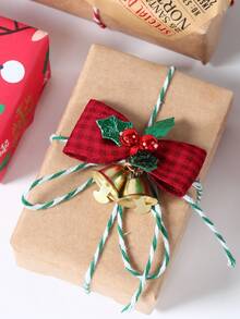 10 件带铃铛的圣诞蝴蝶结，带绿叶的红色格子蝴蝶结，适用于圣诞树、花环、工艺品、礼品装饰、圣诞装饰、圣诞派对用品、圣诞装饰、圣诞树装饰、家居装饰、圣诞装饰、万圣节、万圣节装饰 - 彩色 - 查看 5