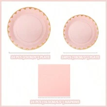24pcs Pink & Gold Floral Disposable Plates & Napkins Set, Paper Plates & Napkins For Party, Birthday, Wedding, Family Picnic,Christmas