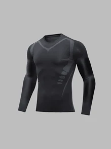 KOVSEE Sports Tights Boyfriend Style Men's High Elastic Quick-Drying Running Long-Sleeved Basketball Soccer Fitness Cycling Bottoming Clothes Sweat T-Shirt