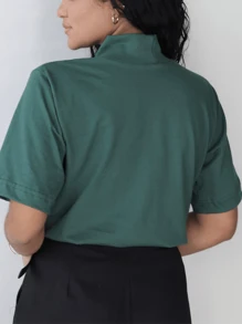 Kit 3 Women's T-Shirt Turtleneck Blouse 100% Cotton T-Shirt - 卡其色 - 查看 7