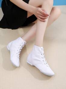 Giày bốt Jazz cổ cao buộc dây mới cho nữ Giày khiêu vũ hiện đại đế mềm đế thấp 1cm Giày khiêu vũ, giày ba lê, giày thể thao khiêu vũ trong nhà/ngoài trời, giày khiêu vũ cổ điển/múa bụng cho nữ, giày tập yoga - trắng - Xem 4