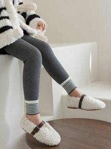 1 条女童灰色保暖裤，黑色条纹装饰，舒适、柔软、百搭、保暖内衬，适合秋冬季日常穿着或节日礼物 - 黑與白 - 查看 5