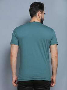 Men's Printed Short Sleeve T-Shirts 100% Cotton 30.1 Combed Mesh - 軍綠色 - 查看 2