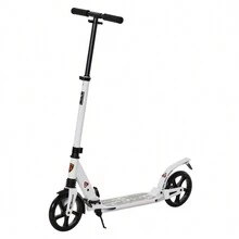 HOMCOM Folding Kick Scooter 2 Big Wheels Teens Adult 14+ Adjustable Ride On - White - View 2