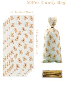 25/50 件可爱熊图案礼品袋，带金属扭结的礼品包装袋，婚礼节日生日派对用品，性别揭秘派对宝贝送礼会新娘送礼会礼物 - 彩色 - 查看 6