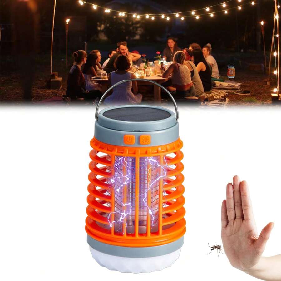 Solar Bug Zapper Light Bulb 3 In 1 Mosquitoes Killer USB Rechargeable Camping Light Flashlight, IPX6 Waterproof Portable Light Bulb Zapper Outdoor For Travel Hiking, Doorway, Corridor, Balcony, Patio
