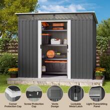 Lofka 8' X 6' Outdoor Storage Shed, Versatile Metal Garden Shed, Outdoor Storage Tool Shed, With Sliding Doors, Transparent Panel Windows, Anchors, Outdoor Storage Shed For Backyard, Patio - 灰色 - 查看 6